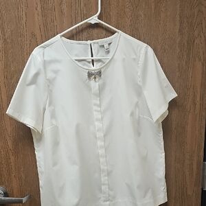 J. Crew Ivory Short-Sleeve Blouse with Jeweled Bow